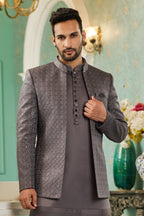Blackish Brown Art Silk Traditional Jodhpuri Suits with Jacket & Pant for Men for Wedding - Thread Embroidery Work