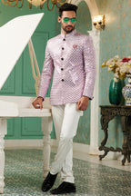 Pink Art Silk Traditional Jodhpuri Suits with Jacket & Pant for Men for Wedding - Thread Embroidery Work