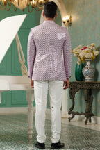 Pink Art Silk Traditional Jodhpuri Suits with Jacket & Pant for Men for Wedding - Thread Embroidery Work