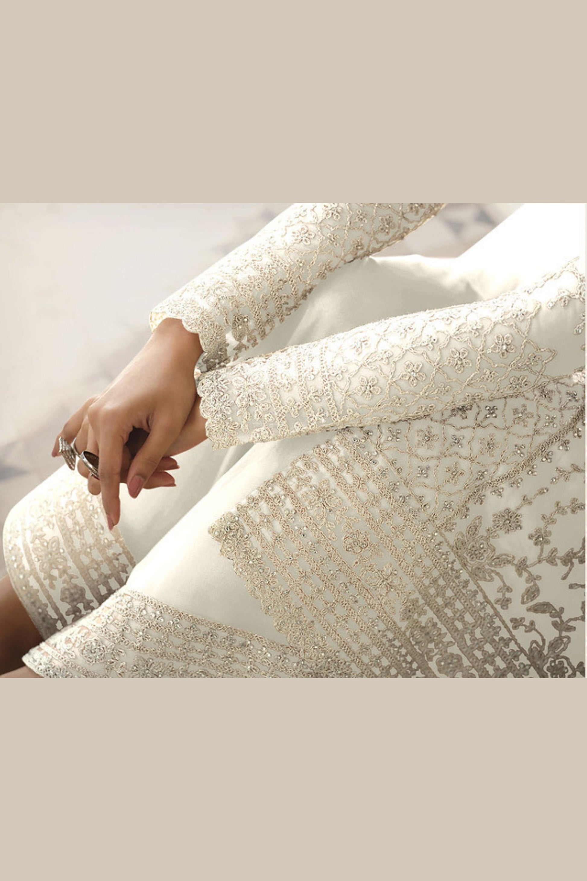 White Net & Cording Work Salwar Kameez Plazzo Suit For Indian Wedding & Festival - Embroidery Work, Cording Work