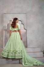 Light Pista Net Lehenga Choli For Indian Festival & Weddings - Thread Embroidery Work, Sequence Embroidery Work