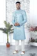 Baby Blue Art Silk Sherwani for Men Wedding
