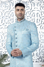Baby Blue Art Silk Sherwani for Men Wedding