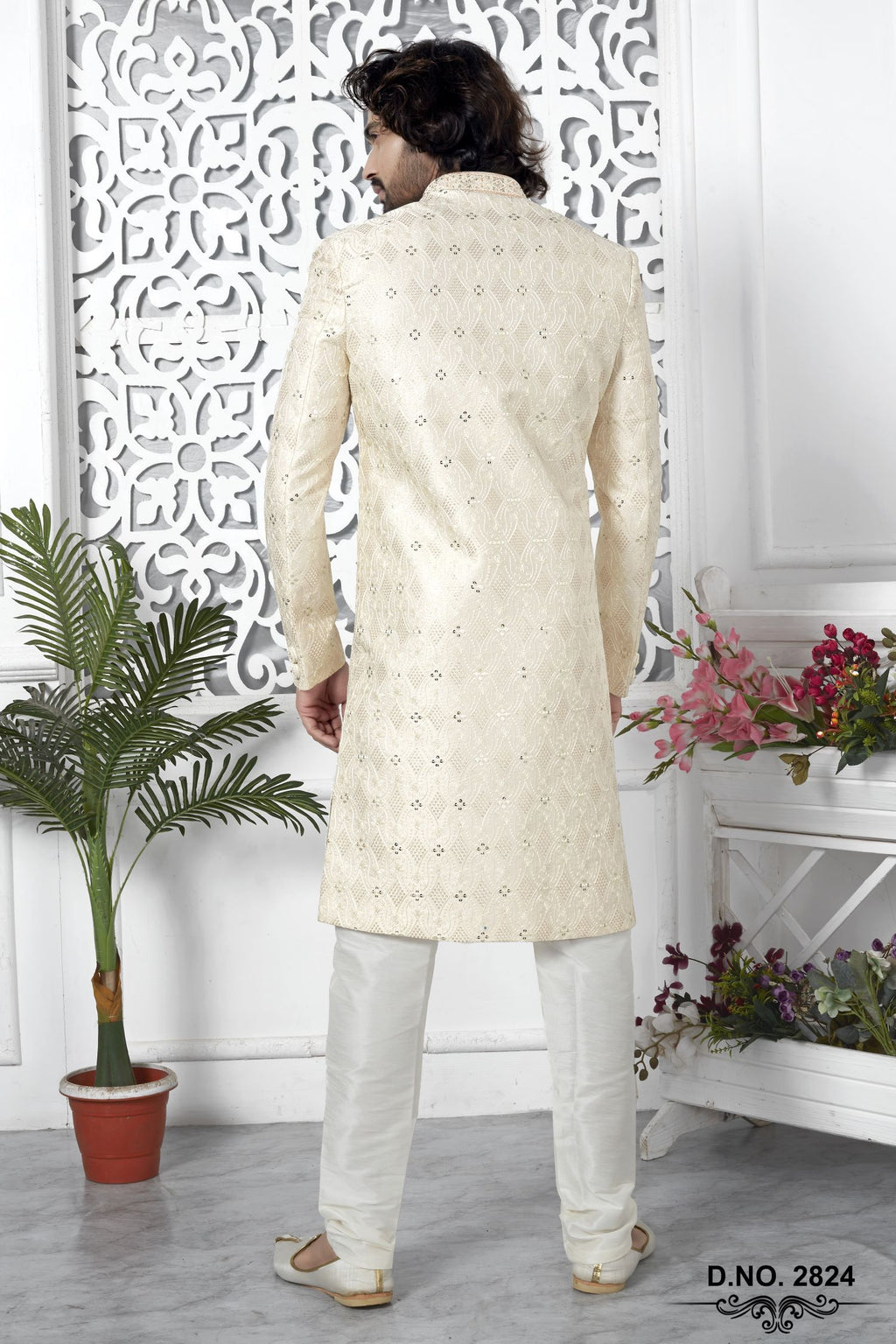 Beige Art Silk Sherwani for Men Wedding with Embroidery