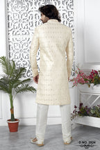 Beige Art Silk Sherwani for Men Wedding with Embroidery