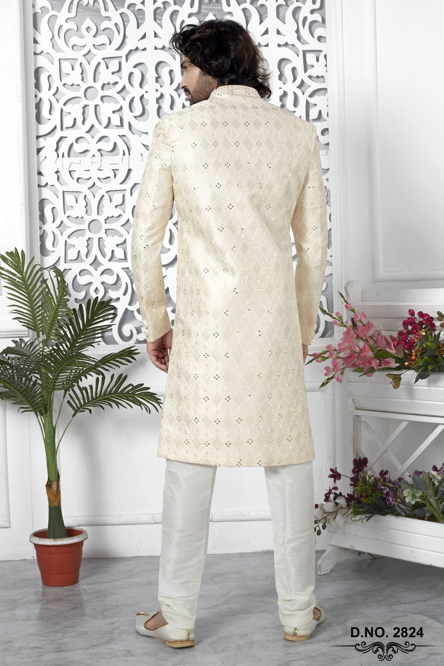 Beige Art Silk Sherwani for Men Wedding with Embroidery