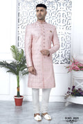 Golden Pink Art Silk Sherwani for Men Wedding with Embroidery Work