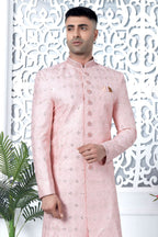 Golden Pink Art Silk Sherwani for Men Wedding with Embroidery Work