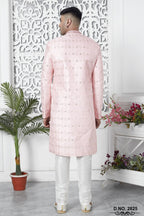 Golden Pink Art Silk Sherwani for Men Wedding with Embroidery Work