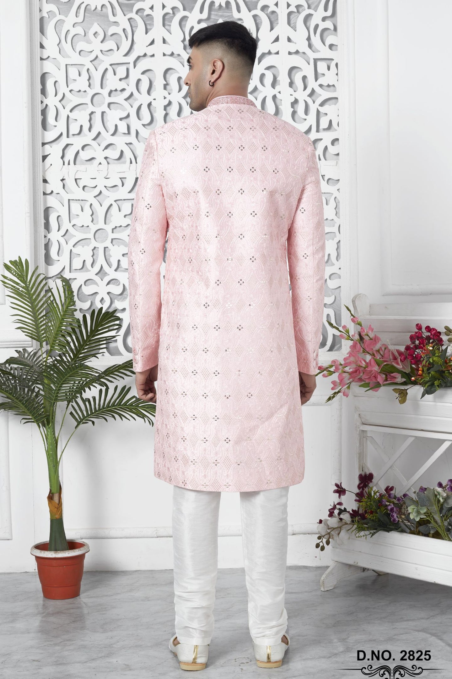 Golden Pink Art Silk Sherwani for Men Wedding with Embroidery Work