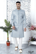 Bluish Gray Art Silk Sherwani for Men Wedding