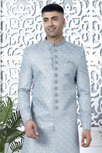 Bluish Gray Art Silk Sherwani for Men Wedding