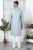Bluish Gray Art Silk Sherwani for Men Wedding