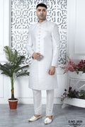 White Art Silk Sherwani Mens Kurta for Wedding & Pajama with Embroidery