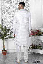 White Art Silk Sherwani Mens Kurta for Wedding & Pajama with Embroidery