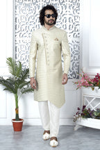 Ivory Art Silk Embroidery Mens Kurta for Wedding & Pajama Sherwani