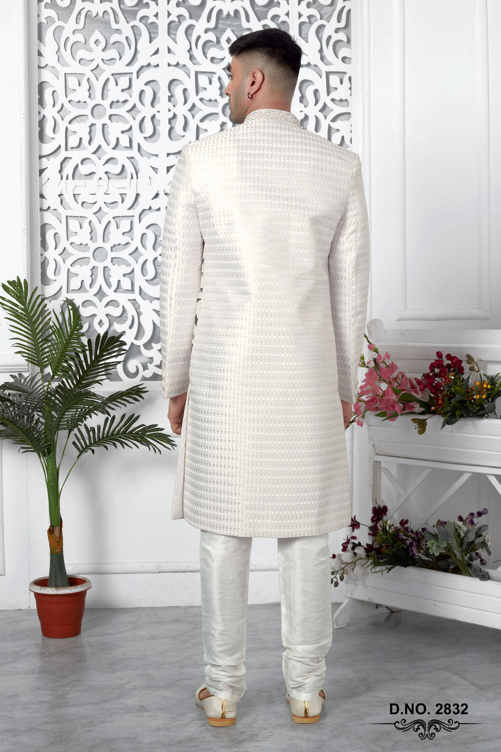 Light Golden Art Silk Mens Kurta for Wedding & Pajama with Embroidery Work