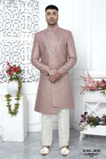 Rust Pink Art Silk 222Mens Kurta for Wedding & Pajama Sherwani with Embroidery Work