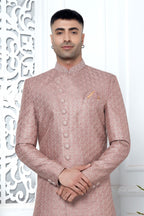 Rust Pink Art Silk 222Mens Kurta for Wedding & Pajama Sherwani with Embroidery Work