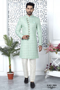 Light Teal Jacquard Silk Indo Western Pakistani Mens Kurta