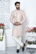 Blush Peach Jacquard Silk Pakistani Mens Kurta Indo Western