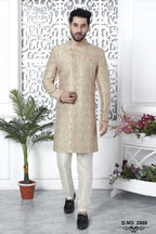 Champagne Jacquard Silk Indo Western Pakistani Mens Kurta