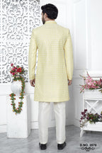 Cream Art Silk Embroidery Work Men's Wedding Reception Outfit