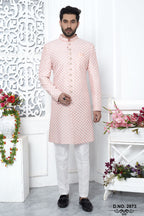Peach Beige Art Silk Embroidery Indo Western Wedding Reception Dress for Male