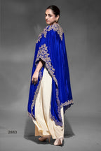 Blue Crepe Blouse With Skirt & Shrug For Indian & Pakistani Wedding Festival - Dori Work, Embroidery Work