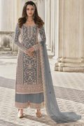 Gray Net & Cording Work Salwar Kameez Plazzo Suit For Indian Wedding & Festival - Embroidery Work, Cording Work