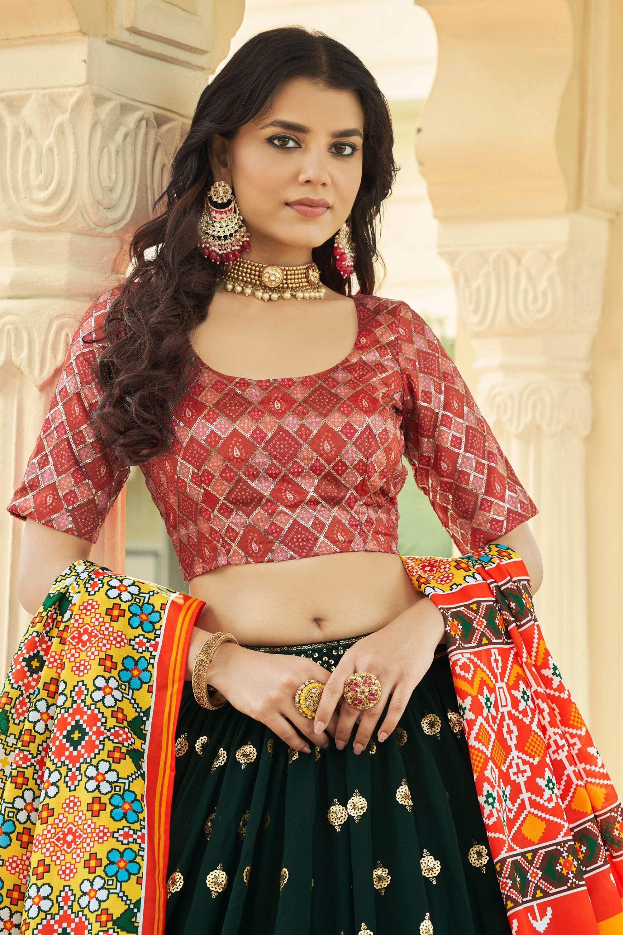 Green Georgette Lehenga Choli For Indian Weddings & Festivals - Thread Work, Sequence Embroidery Work