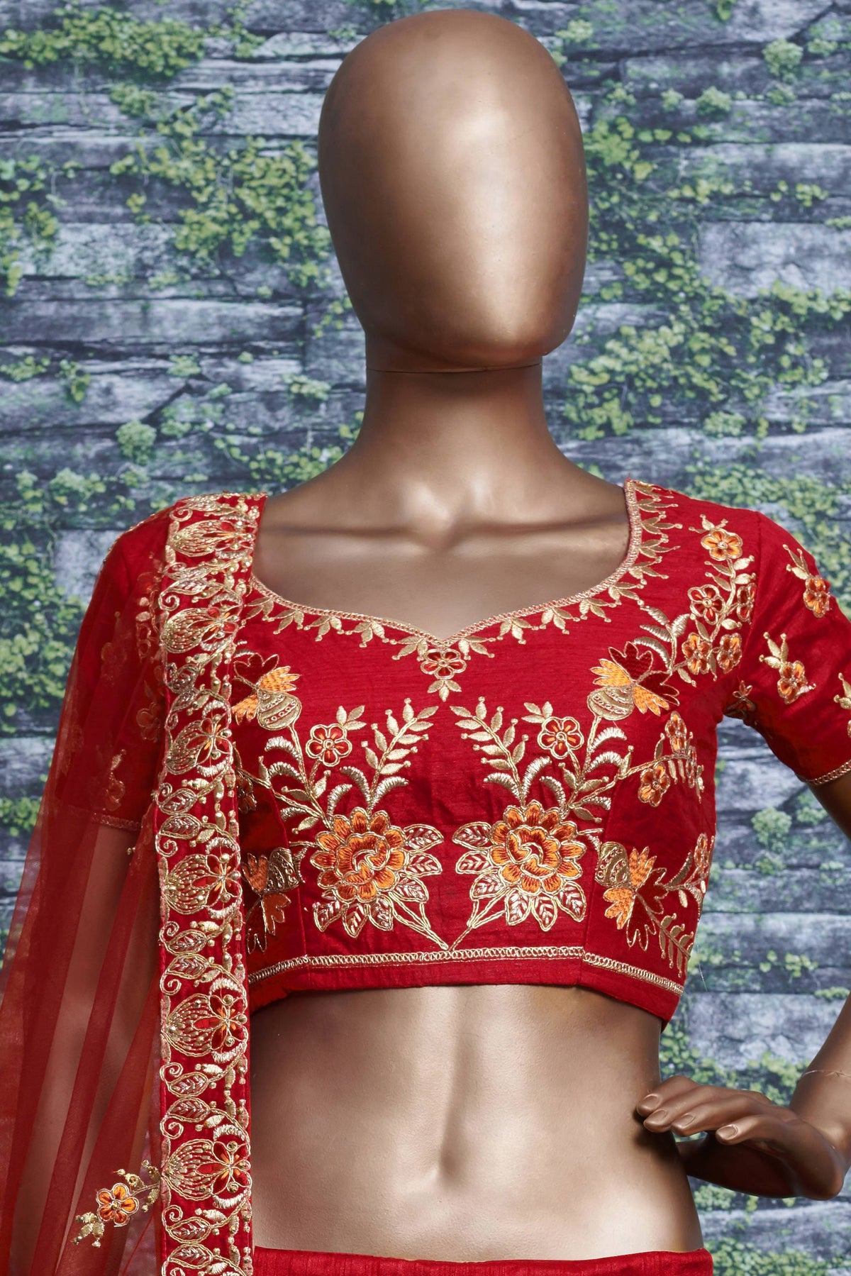 Red Ghagra Choli for Ladies in Slub Silk with Dori, Zari Work & Sequin