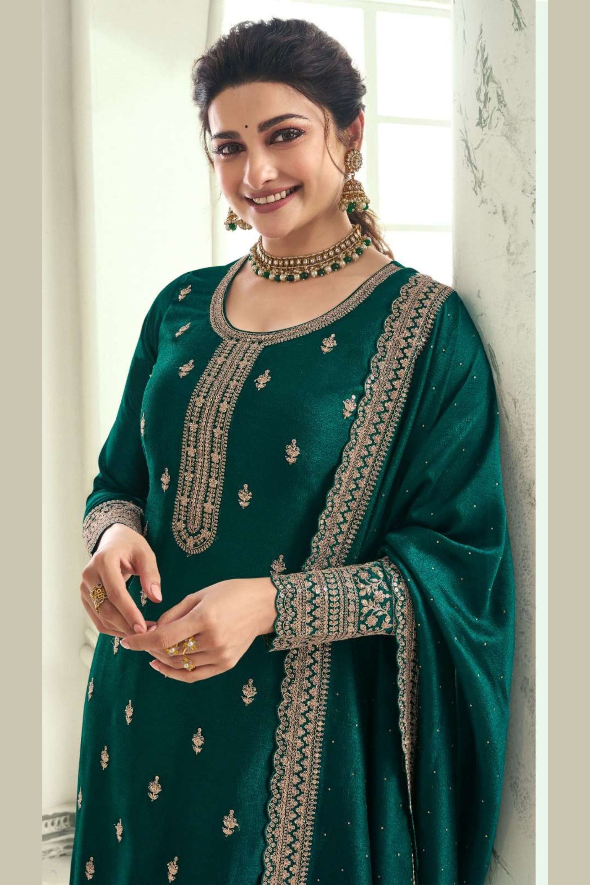 Green Georgette Silk Salwar Kameez Suit For Indian Festivals & Pakistani Weddings Dress - Thread Embroidery Work