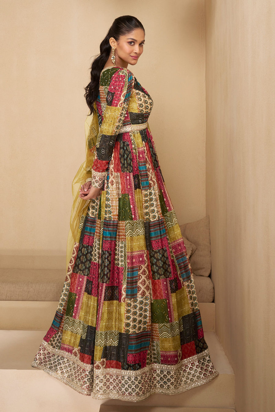 Multicolor Georgette Floor Full Length Printed Anarkali Suit For Indian Festivals & Weddings - Embroidery Work, Print Work