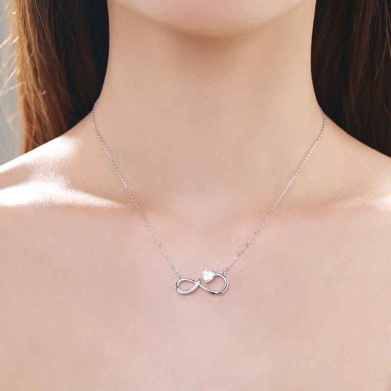 Infinity Pendant Necklace - S925 Sterling Silver Necklace with Clear Zirconia Diamond Jewelry - Exquisite Engagement Party Wedding Jewelry