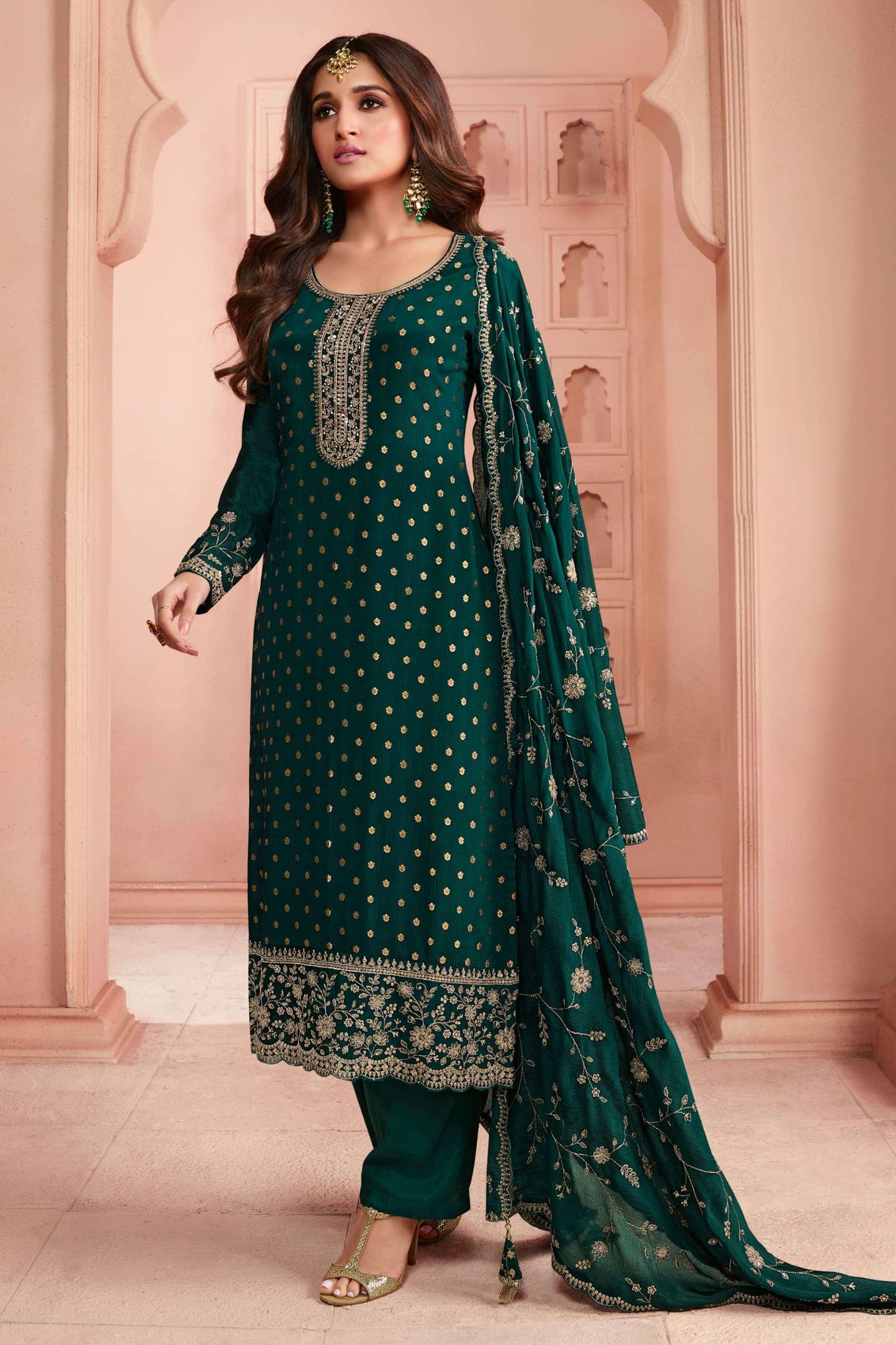 Shop Teal Silk Plus Size (Upto 10XL Size) Kameez with Pant Suit