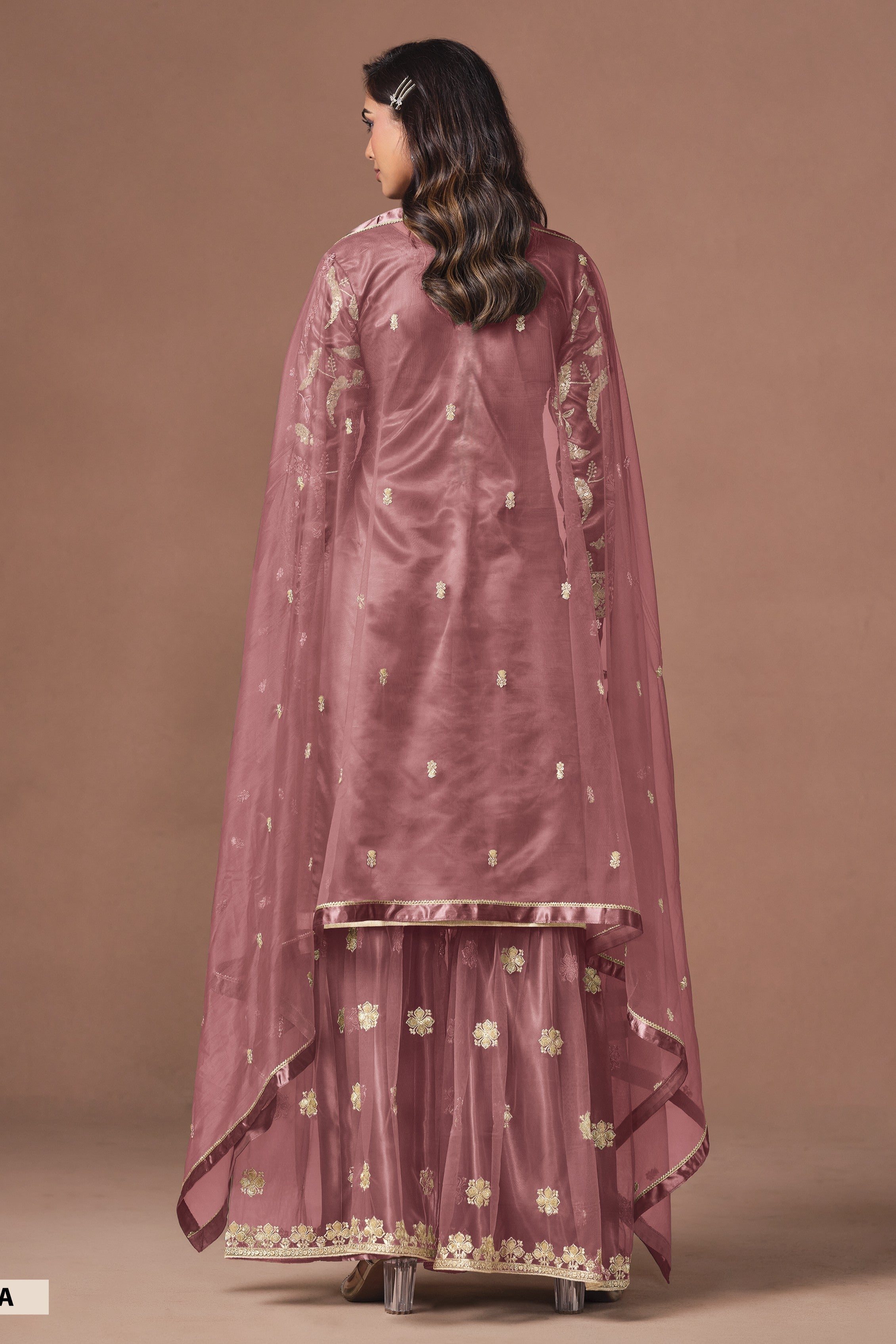 Dusty Pink Sharara Suit - Sangeet Outfits for Women with Embroidery
