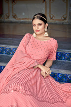 Pink Georgette Lehenga Choli Set For Indian Festivals & Weddings - Thread Work & Sequence Embroidery Work