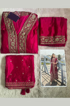 Pink Chinon Silk Front Slit Anarkali With Pent For Indian & Pakistani Wedding Festival - Sequins & Thread Embroidery Work