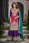 Pink Chinon Silk Plazo Suit For Indian Festivals & Weddings - Sequence Embroidery Work, Mirror Work