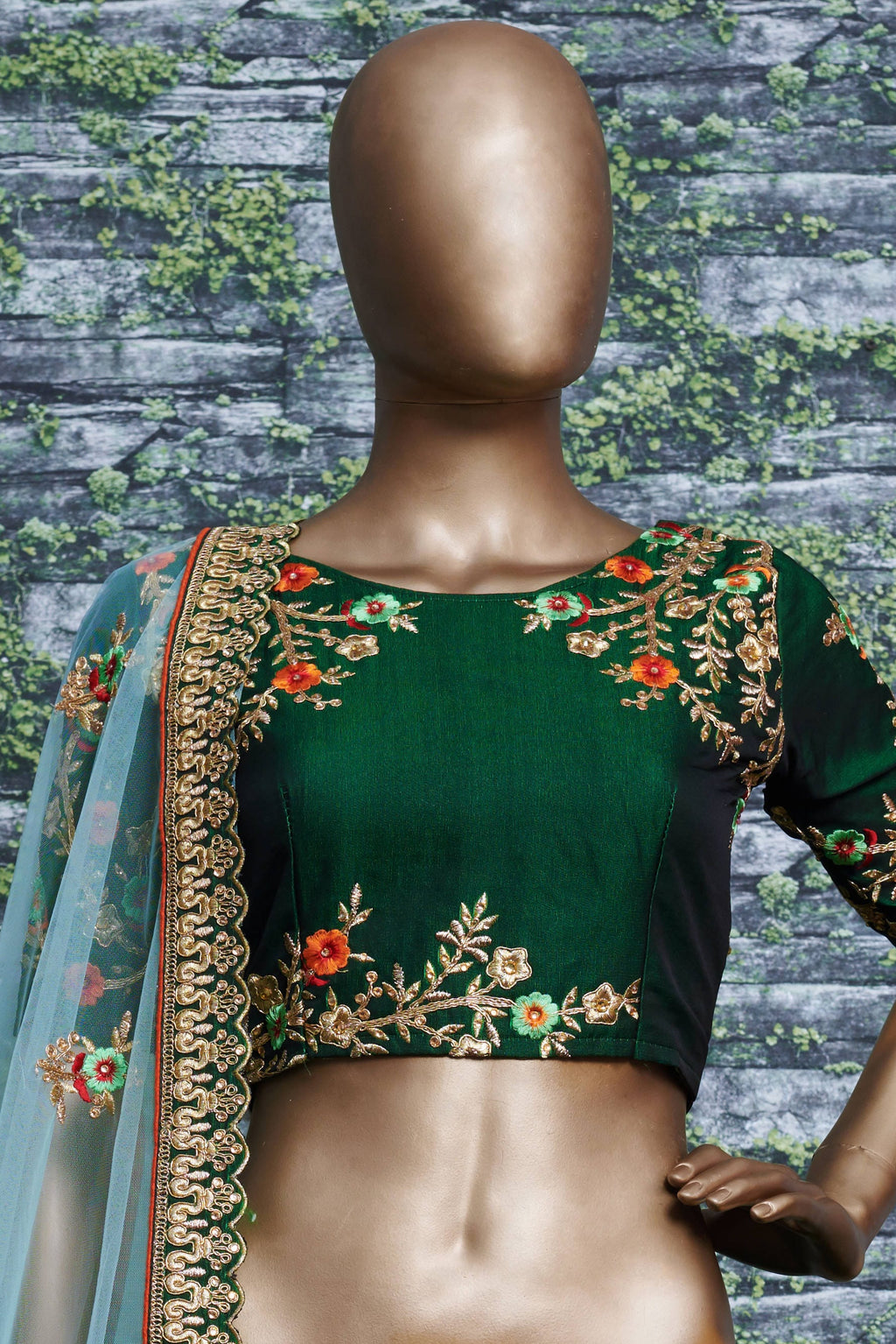 Dark Green Ghagra Choli for Ladies in Taffeta Satin Silk with Dori, Zari Work & Sequin