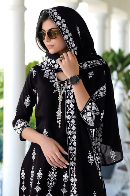 Black Mal Mal Sharara Suits for Pakistani Festival & Indian Wedding - Embroidery Work