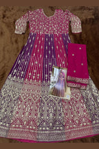 Magenta Georgette Anarkali Suit For Indian & Pakistani Wedding Festival - Sequins & Thread Embroidery Work