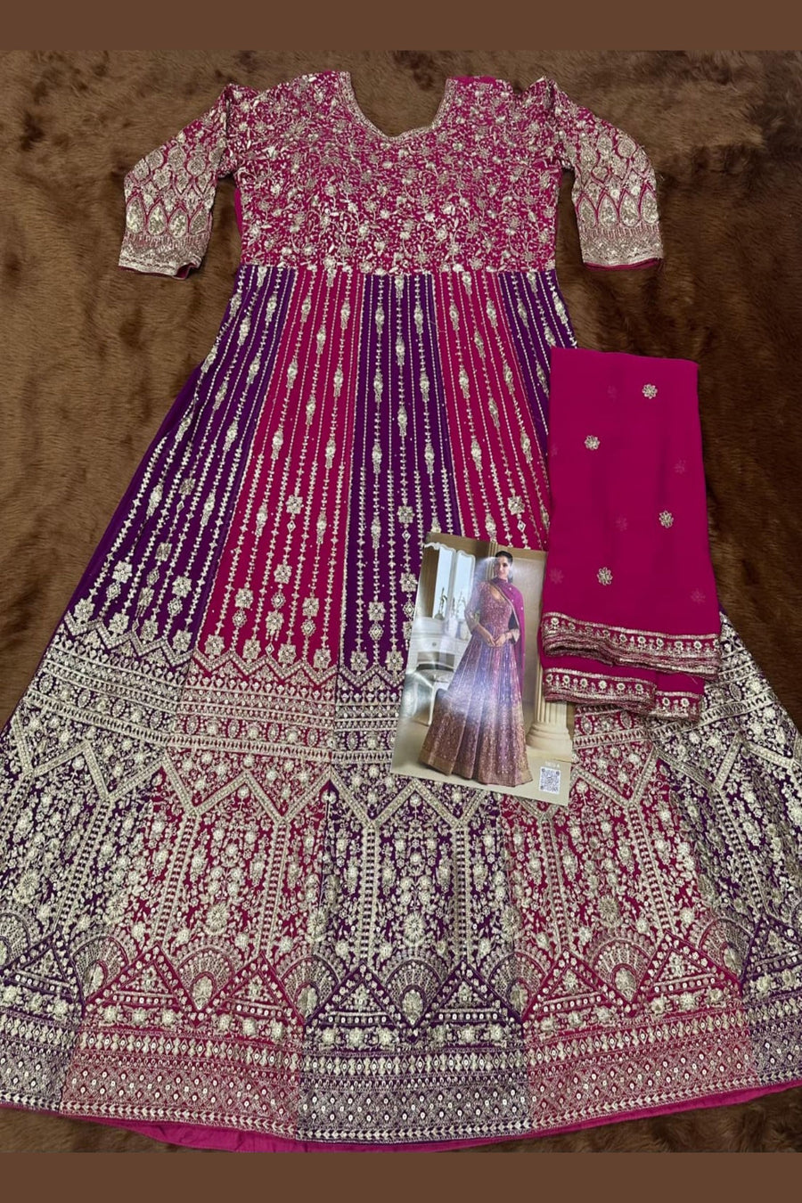 Magenta Georgette Anarkali Suit For Indian & Pakistani Wedding Festival - Sequins & Thread Embroidery Work