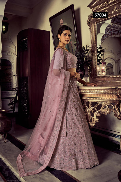 Light Pink Pakistani Georgette Lehenga Choli For Indian Festivals & Weddings - Sequence Embroidery Work, Thread Embroidery Work, Zari Work, Swarovski Work