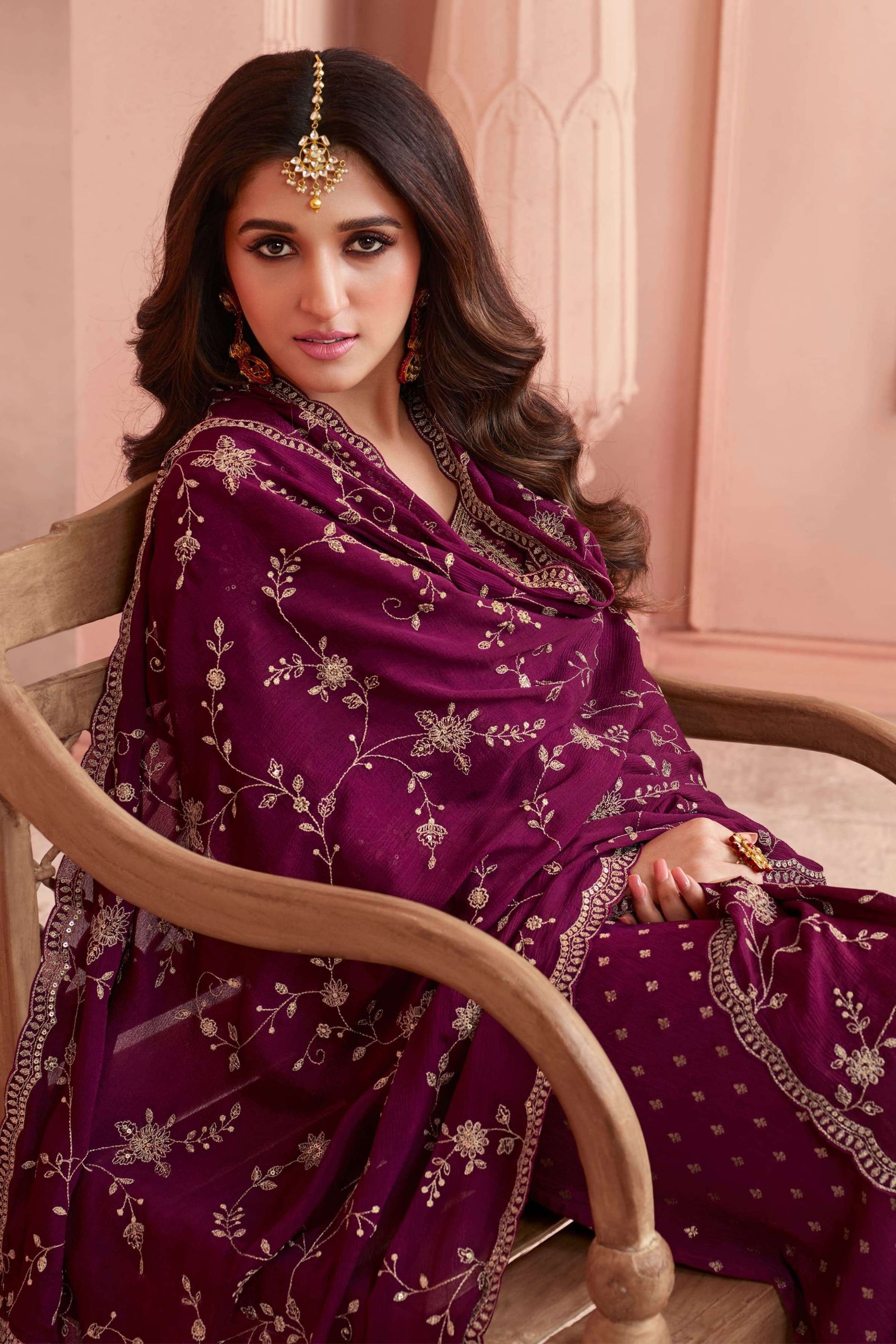 Maroon Silk Salwar Kameez Suit For Indian Festivals & Pakistani Weddings Dress - Thread Embroidery Work