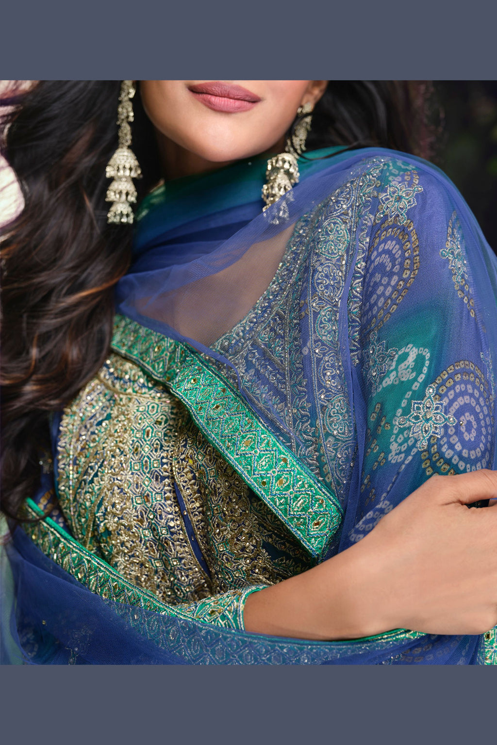 Green Chinon Silk Plazo Suits for Indian Festival & Pakistani Wedding - Embroidery Work