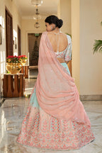 Sky Blue Art Silk Lehenga Choli For Indian Festivals & Weddings - Sequence Embroidery Work, Thread Work