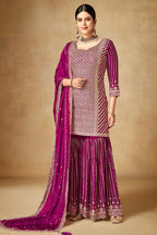 Pink Chinon Silk Sharara Suit for Women for Wedding & Engagement - Sequence Embroidery Work, Zari Work