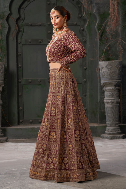 Brown Georgette Embroidered Lehenga Choli For Indian Festival & Pakistani Wedding - Embroidery Work, Zarkan Work, Codding Work